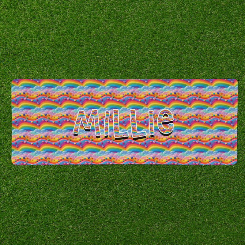 Personalised Non Slip Jumbo Pet Bowl Mats - Rainbow Vibes